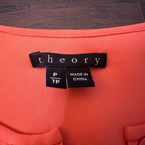 Theory coral three-quarter sleeve button down silk blouse size P - Picture 8 of 13